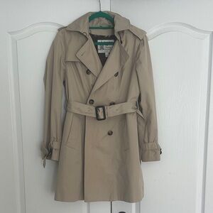 London Fog Heritage Hooded Double Breasted Trench Coat Belted Trench Coat